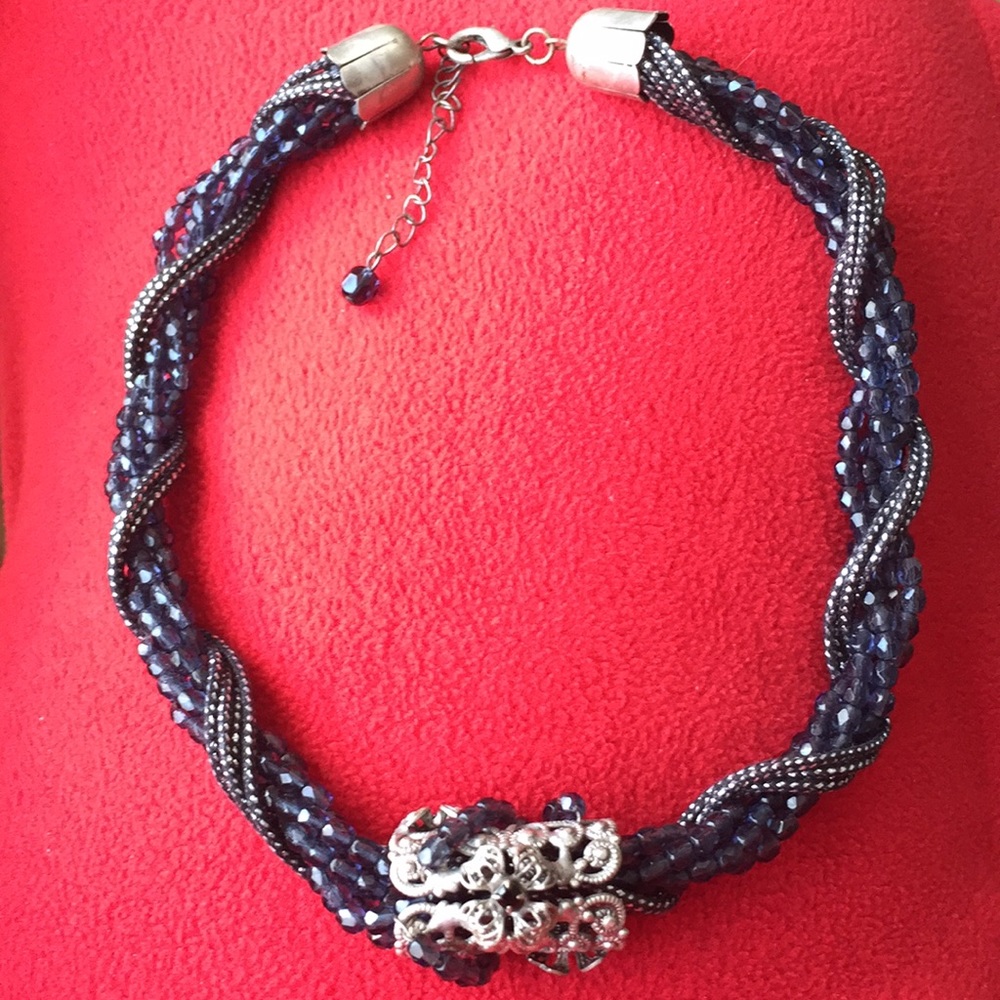 Vintage midnight blue beaded choker